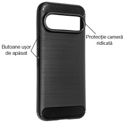 Husa Silicon carbon SILKASE pentru Google Pixel 9/9 Pro, silicon, culoare negru
