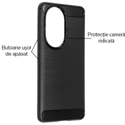 Husa Silicon carbon SILKASE pentru Honor 200 Pro, silicon, culoare negru