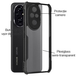 Husa Antigravity SILKASE pentru Honor 200 Pro, AntiShock, negru/transparent