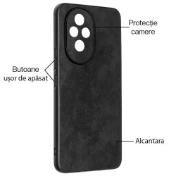 Husa Alcantara SILKASE pentru Honor 200 Pro, material soft, culoare negru