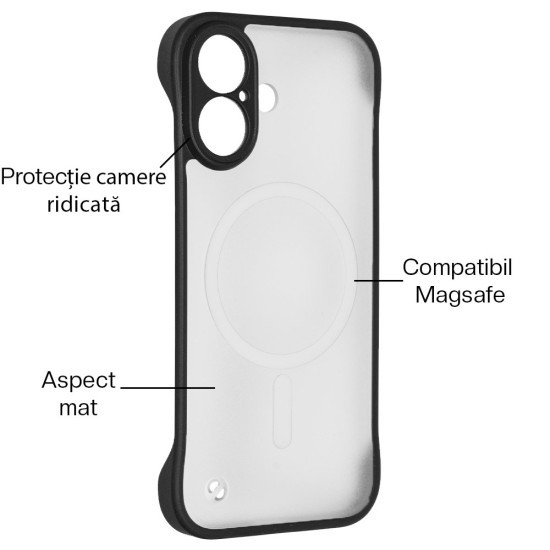 Husa FrameLess SILKASE pentru Apple iPhone 16, MagSafe, plastic , negru/transparent mat (SILKASE, iPhone 16) by www.silkase.ro Husa FrameLess SILKASE pentru Apple iPhone 16, MagSafe, plastic , negru/transparent mat (iPhone 16, H2613) by www.silkase.ro