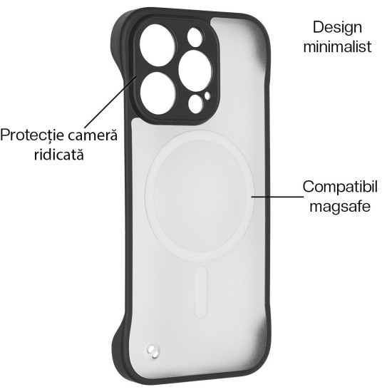 Husa FrameLess SILKASE pentru Apple iPhone 16 Pro Max, MagSafe, plastic , negru/transparent mat (iPhone 16 Pro Max, H2616) by www.silkase.ro