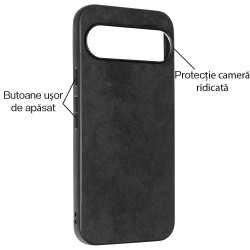 Husa Alcantara SILKASE pentru Google Pixel 9/9 Pro, material soft, culoare negru