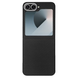 Husa fibra de carbon SILKASE pentru Samsung Galaxy Z Flip6/7 FE, Magsafe, aramid kevlar, metal camera protection, negru mat