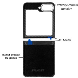 Husa fibra de carbon SILKASE pentru Samsung Galaxy Z Flip6/7 FE, Magsafe, aramid kevlar, metal camera protection, negru mat Husa fibra de carbon SILKASE pentru Samsung Galaxy Z Flip6/7 FE, Magsafe, aramid kevlar, metal camera protection, negru mat
