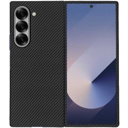 Husa fibra de carbon SILKASE pentru Samsung Galaxy Z Fold 6, Magsafe, aramid kevlar, metal camera protection, negru mat