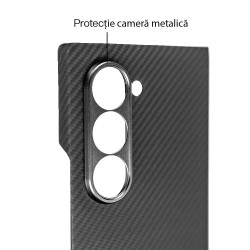 Husa fibra de carbon SILKASE pentru Samsung Galaxy Z Fold 6, Magsafe, aramid kevlar, metal camera protection, negru mat Husa fibra de carbon SILKASE pentru Samsung Galaxy Z Fold 6, Magsafe, aramid kevlar, metal camera protection, negru mat