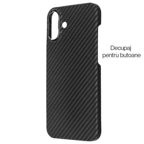 Husa fibra de carbon MagSafe SILKASE pentru Apple iPhone 16 Plus, aramid kevlar, metal camera, negru (iPhone 16 Plus, H2628) by www.silkase.ro