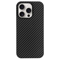 Husa fibra de carbon MagSafe SILKASE pentru Apple iPhone 16 Pro Max, aramid kevlar, metal camera, negru