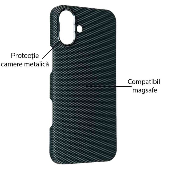 Husa fibra de carbon MagSafe SILKASE pentru Apple iPhone 16 Plus, aramid kevlar, metal camera, albastru (iPhone 16 Plus, H2632) by www.silkase.ro