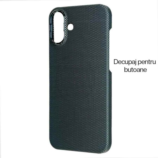 Husa fibra de carbon MagSafe SILKASE pentru Apple iPhone 16 Plus, aramid kevlar, metal camera, albastru (iPhone 16 Plus, H2632) by www.silkase.ro
