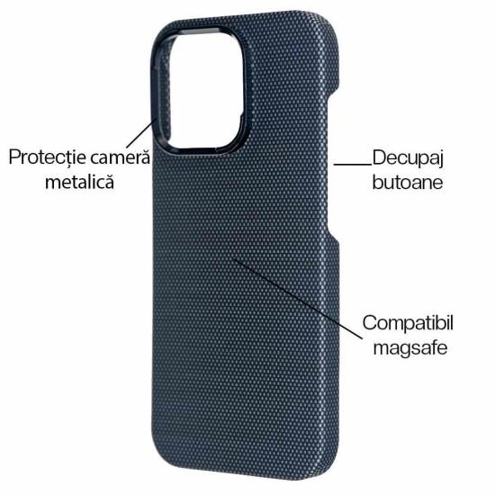 Husa fibra de carbon MagSafe SILKASE pentru Apple iPhone 16 Pro, aramid kevlar, metal camera, albastru (SILKASE, iPhone 16 Pro) by www.silkase.ro Husa fibra de carbon MagSafe SILKASE pentru Apple iPhone 16 Pro, aramid kevlar, metal camera, albastru (iPhone 16 Pro, H2633) by www.silkase.ro