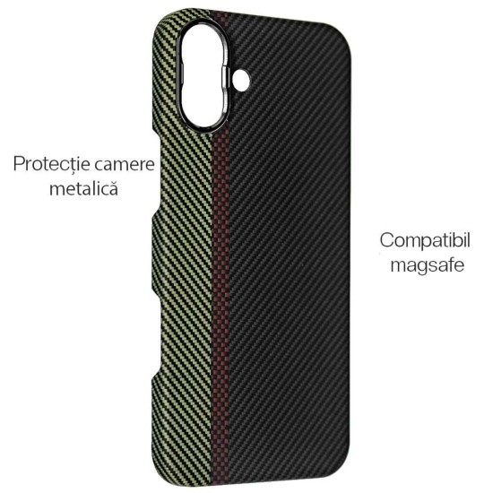Husa fibra de carbon MagSafe SILKASE pentru Apple iPhone 16, aramid kevlar, metal camera, negru/galben (SILKASE, iPhone 16) by www.silkase.ro Husa fibra de carbon MagSafe SILKASE pentru Apple iPhone 16, aramid kevlar, metal camera, negru/galben (iPhone 16, H2635) by www.silkase.ro