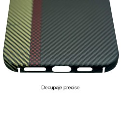 Husa fibra de carbon MagSafe SILKASE pentru Apple iPhone 16 Plus, aramid kevlar, metal camera, negru/galben Husa fibra de carbon MagSafe SILKASE pentru Apple iPhone 16 Plus, aramid kevlar, metal camera, negru/galben