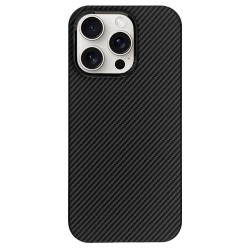 Husa fibra de carbon MagSafe SILKASE pentru Apple iPhone 16 Pro, aramid kevlar, metal camera, negru carbon