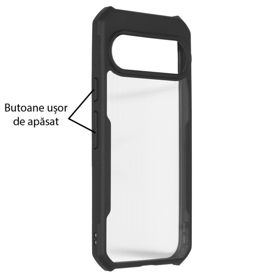 Husa Antigravity SILKASE pentru Google Pixel 9/9 Pro , AntiShock, negru/transparent (Telefoane Google, H2660) by www.silkase.ro