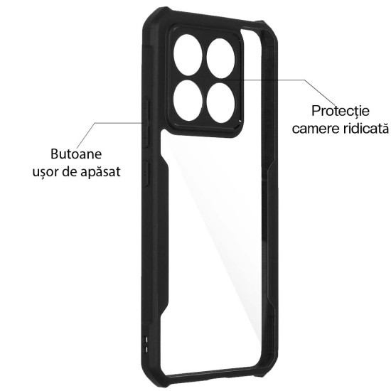 Husa Antigravity SILKASE pentru Xiaomi 14T,  AntiShock, negru/transparent (Mix Flip, H2665) by www.silkase.ro