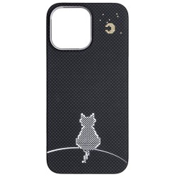 Husa fibra de carbon Magsafe SILKASE pentru Apple iPhone 16 Pro Max, aramid kevlar, negru mat, model pisica Husa fibra de carbon Magsafe SILKASE pentru Apple iPhone 16 Pro Max, aramid kevlar, negru mat, model pisica
