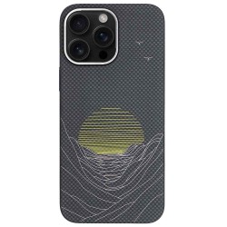 Husa fibra de carbon Magsafe SILKASE pentru Apple iPhone 16 Pro Max, aramid kevlar, negru mat, model rasarit