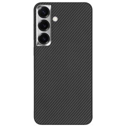 Husa fibra de carbon MagSafe SILKASE pentru Samsung S25, aramid kevlar, metal camera, negru mat