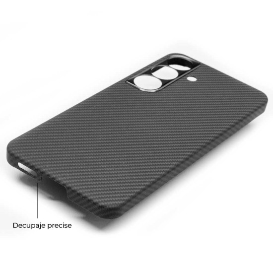 Husa fibra de carbon MagSafe SILKASE pentru Samsung S25, aramid kevlar, metal camera, negru mat (S25, H2681) by www.silkase.ro