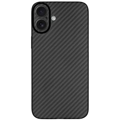 Husa fibra de carbon SILKASE pentru Apple iPhone 16 Plus, camera protection, negru mat