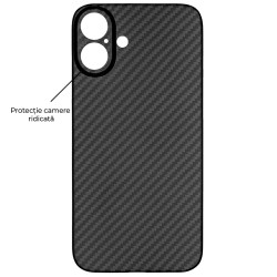Husa fibra de carbon SILKASE pentru Apple iPhone 16 Plus, camera protection, negru mat Husa fibra de carbon SILKASE pentru Apple iPhone 16 Plus, camera protection, negru mat
