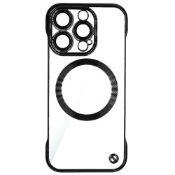 Husa FrameLess SILKASE pentru Apple iPhone 15 Pro, MagSafe, plastic , negru/transparent Husa FrameLess SILKASE pentru Apple iPhone 15 Pro, MagSafe, plastic , negru/transparent