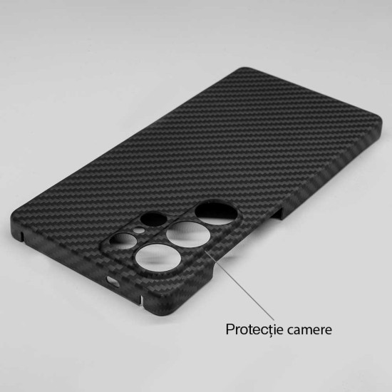 Husa fibra de carbon SILKASE pentru Samsung S25 Ultra, camera protection, negru mat (S25 Ultra, H2752) by www.silkase.ro