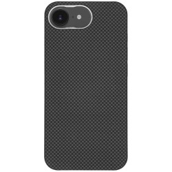 Husa fibra de carbon MagSafe SILKASE pentru iPhone 17e/16e, aramid kevlar, metal camera, negru mat