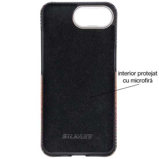 Husa fibra de carbon MagSafe SILKASE pentru iPhone 17e/16e, aramid kevlar, metal camera, sunset (iPhone 17e, H2762) by www.silkase.ro