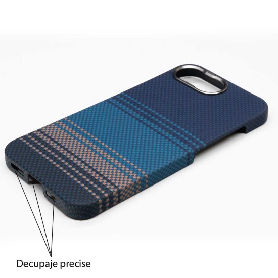 Husa fibra de carbon MagSafe SILKASE pentru iPhone 17e/16e, aramid kevlar, metal camera, blue sky (iPhone 17e, H2763) by www.silkase.ro