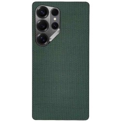 Husa fibra de carbon MagSafe SILKASE pentru Samsung S25 Ultra, aramid kevlar, metal camera, verde