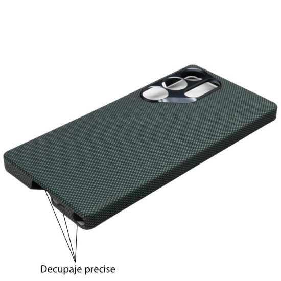 Husa fibra de carbon MagSafe SILKASE pentru Samsung S25 Ultra, aramid kevlar, metal camera, verde (S25 Ultra, H2764) by www.silkase.ro