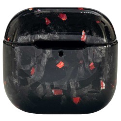 Husa fibra de carbon SILKASE pentru AirPods 4, aramid kevlar, negru/rosu forged lucios