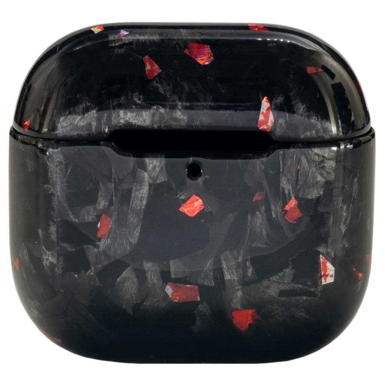 Husa fibra de carbon SILKASE pentru AirPods 4, aramid kevlar, negru/rosu forged lucios (4, H2768) by www.silkase.ro