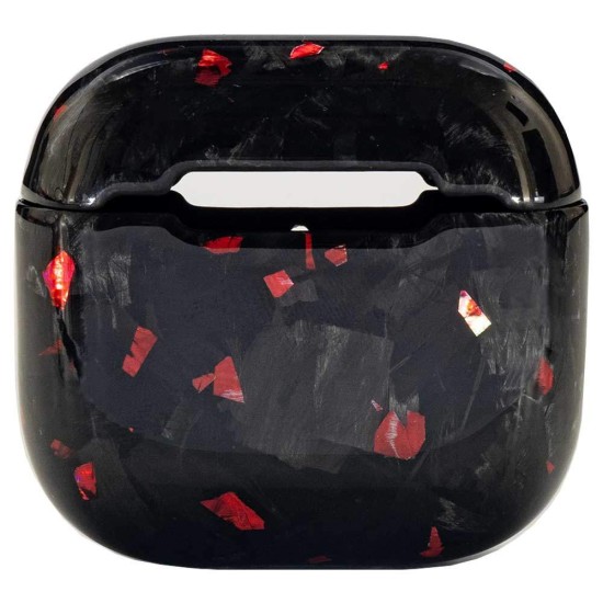 Husa fibra de carbon SILKASE pentru AirPods 4, aramid kevlar, negru/rosu forged lucios (4, H2768) by www.silkase.ro
