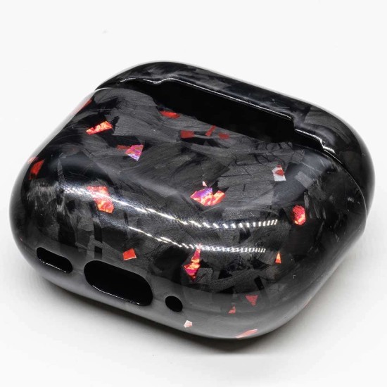 Husa fibra de carbon SILKASE pentru AirPods 4, aramid kevlar, negru/rosu forged lucios (4, H2768) by www.silkase.ro