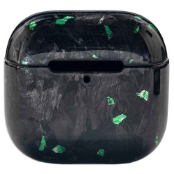 Husa fibra de carbon SILKASE pentru AirPods 4, aramid kevlar, negru/verde forged lucios