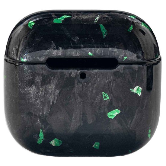 Husa fibra de carbon SILKASE pentru AirPods 4, aramid kevlar, negru/verde forged lucios (4, H2770) by www.silkase.ro