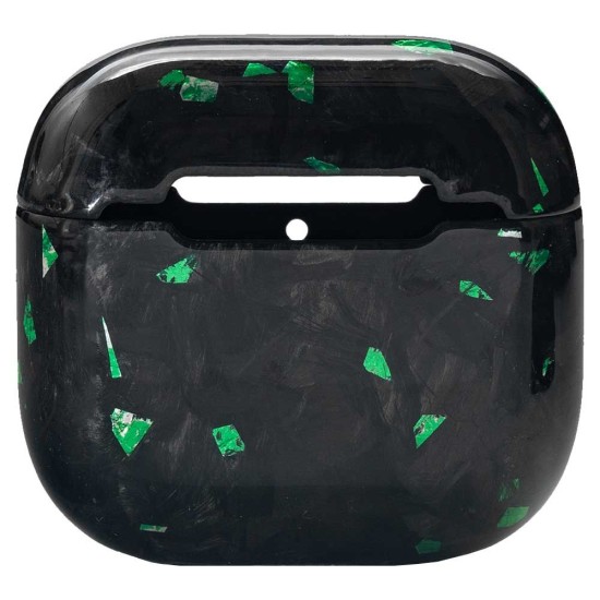 Husa fibra de carbon SILKASE pentru AirPods 4, aramid kevlar, negru/verde forged lucios (4, H2770) by www.silkase.ro