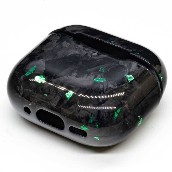 Husa fibra de carbon SILKASE pentru AirPods 4, aramid kevlar, negru/verde forged lucios (4, H2770) by www.silkase.ro