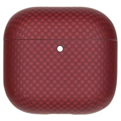 Husa fibra de carbon SILKASE pentru AirPods 4, aramid kevlar, rosu mat