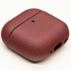 Husa fibra de carbon SILKASE pentru AirPods 4, aramid kevlar, rosu mat Husa fibra de carbon SILKASE pentru AirPods 4, aramid kevlar, rosu mat