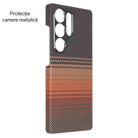 Husa fibra de carbon MagSafe SILKASE pentru Samsung S25 Ultra, aramid kevlar, metal camera, sunset (S25 Ultra, H2775) by www.silkase.ro