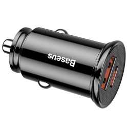 Incarcator auto Baseus, USB/ Type-C, Max 30W, carbon negru