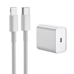 Incarcator si cablu 20W SILKASE, cablu lighting - Usb Type C, culoare alba