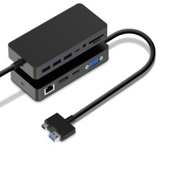 USB Hub 3.0 SILKASE pentru Microsoft Surface, USB 3.0 la VGA, HDMI, DisplayPort, RJ45, Micro-USB, USB 3.0, USB Type-C, metalic negru