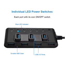 Switch SILKASE, individual multiporturi de mare viteză 3.0 5 Gbps Adaptor USB Splitter 7 porturi Hub 7 în 1 USB