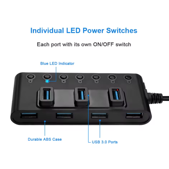 Switch SILKASE, individual multiporturi de mare viteză 3.0 5 Gbps Adaptor USB Splitter 7 porturi Hub 7 în 1 USB (Hub uri, L0098) by www.silkase.ro